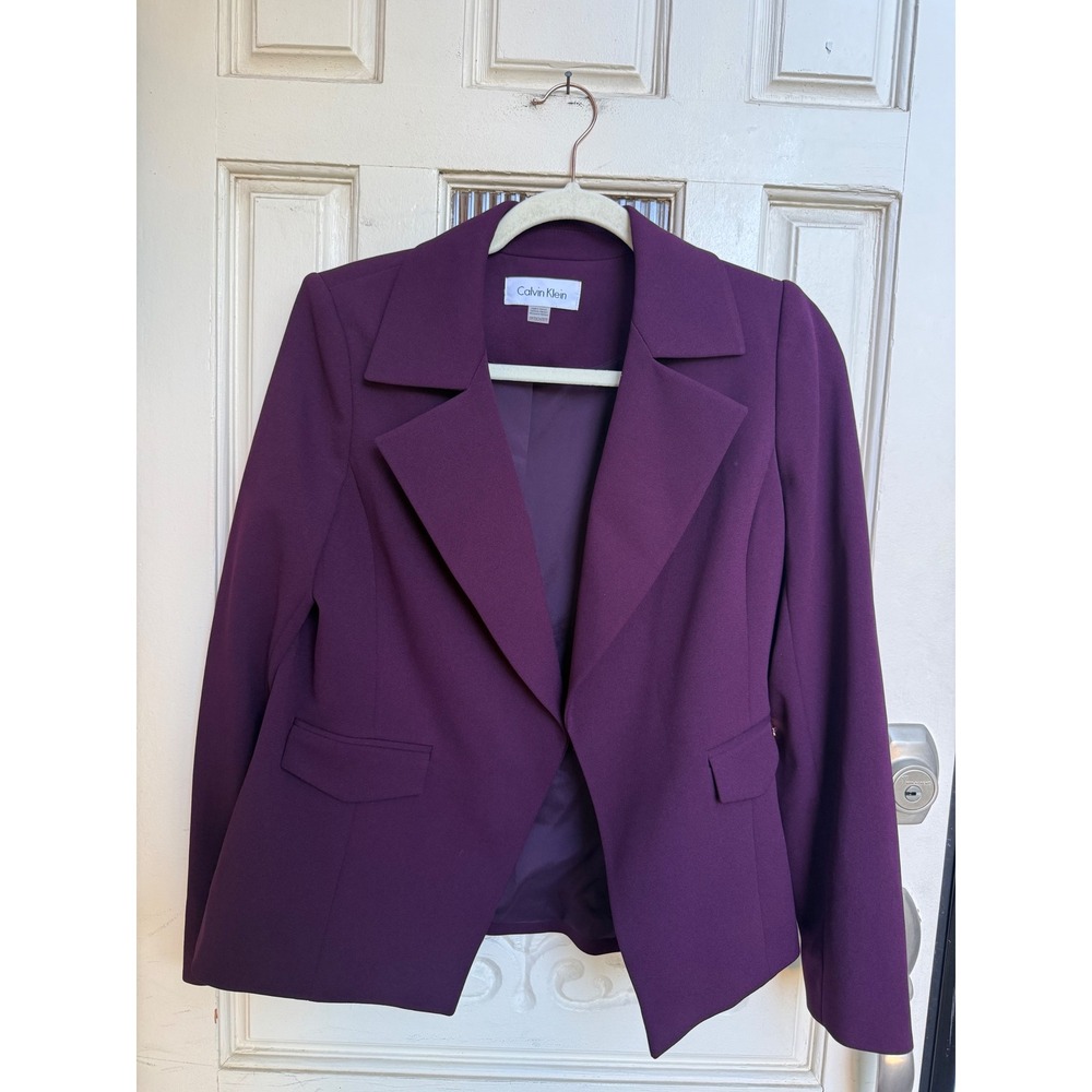 Calvin Klein Womens Aubergine Purple Open Front Blazer Jacket Size 10P T87JC973